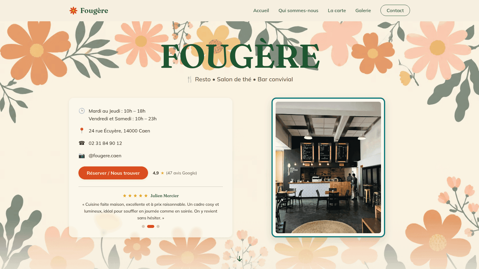 Aperçu du site exemple pour coffee shop Fougère