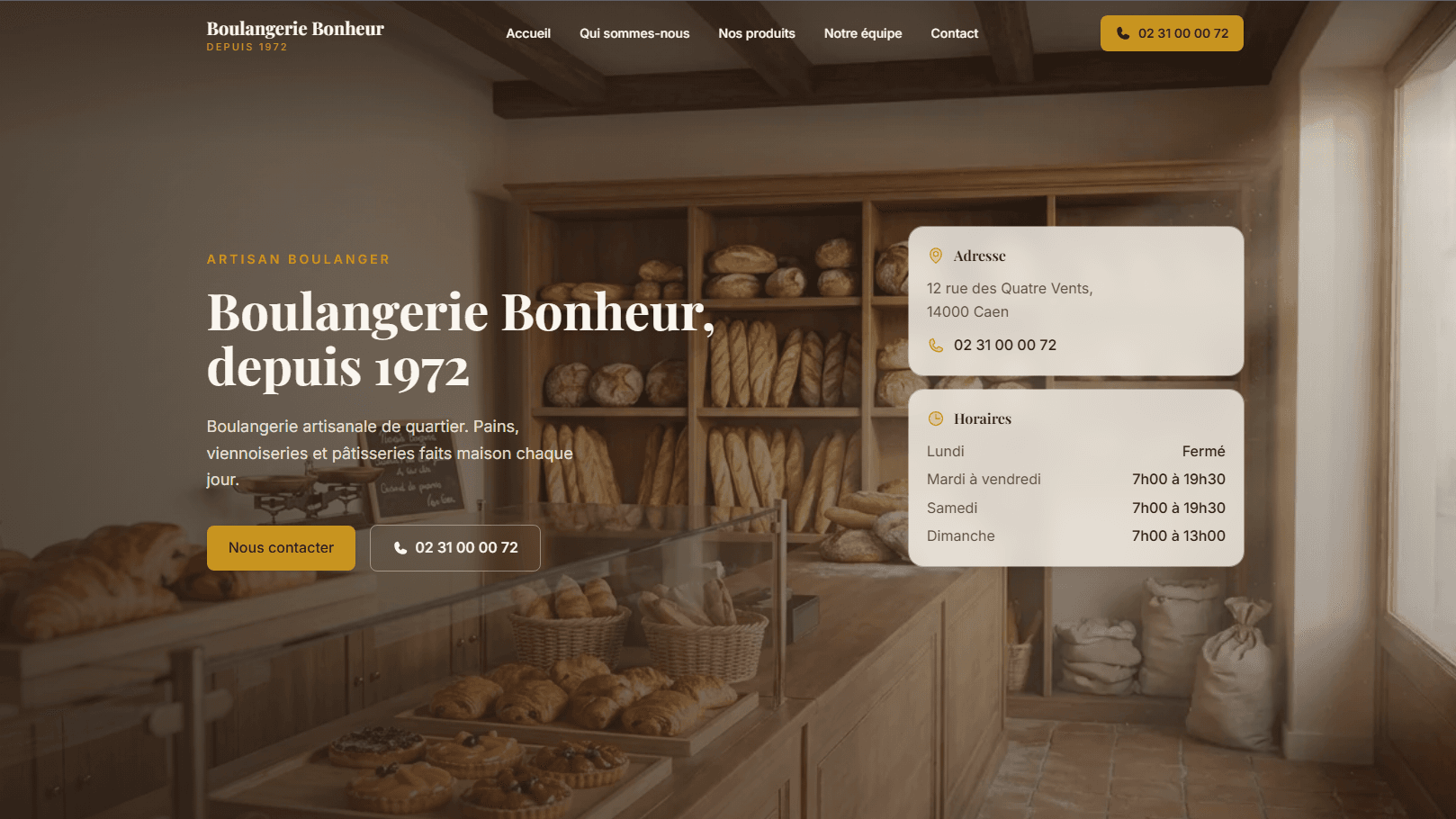 Aperçu du site exemple pour boulangerie