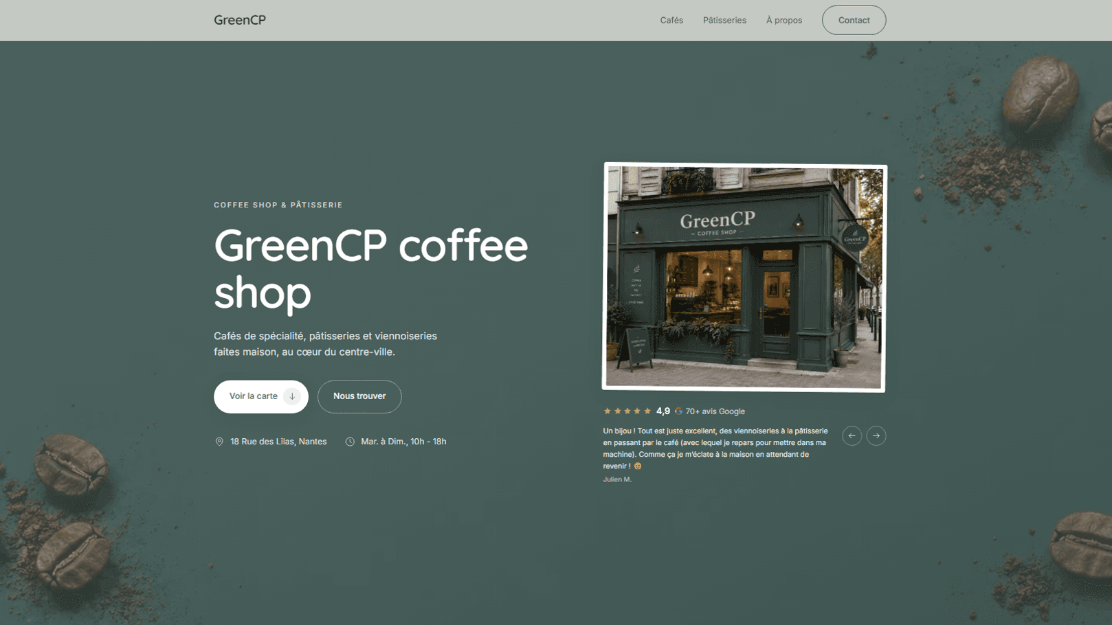 Aperçu du site exemple pour coffee shop