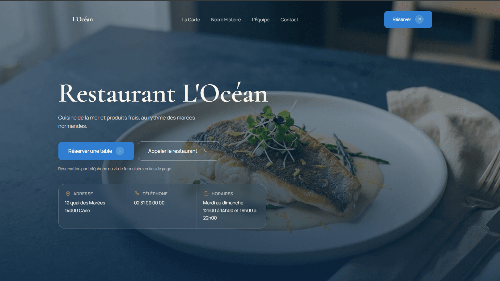Aperçu du site exemple pour restaurant
